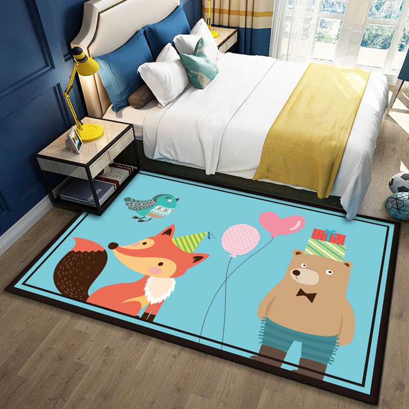 Skorter | Beautiful multicolored children's carpet polyester animal pattern rug washable pet-friendly non-slip rug for the children's room