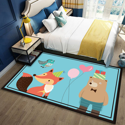 Skorter | Beautiful multicolored children's carpet polyester animal pattern rug washable pet-friendly non-slip rug for the children's room