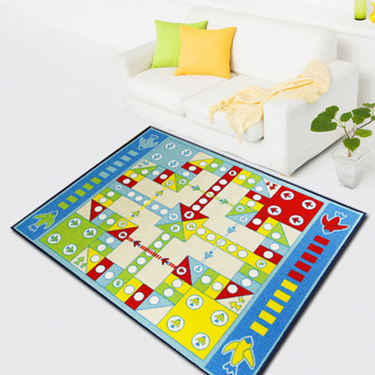 Skorter | Blue Children's Room Carpet Kids Chessboard Pattern Carpet Polyester Washable Non-Slip Backing Pet-Friendly Carpet