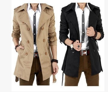 Men's Trendy Trench Coat with Double Button Placket and Practical Pockets Skorter