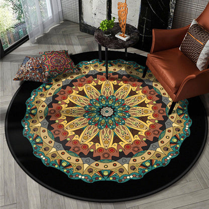 Skorter | Black Southwest Carpet Polyester Tribal Rug Washable Rug for Bedroom