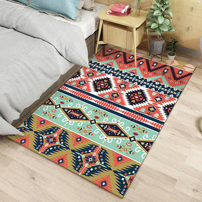 Skorter | Color Southwest Native Americana Carpet Striped Geometric Area Rug Polyester Stain-Resistant Indoor Rug