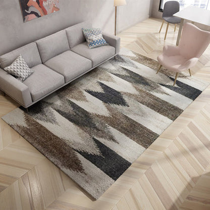 Skorter | Brown Bedroom Carpet Novelty Circle Triangle Stripe Pattern Area Rug Polyester Washable Rug