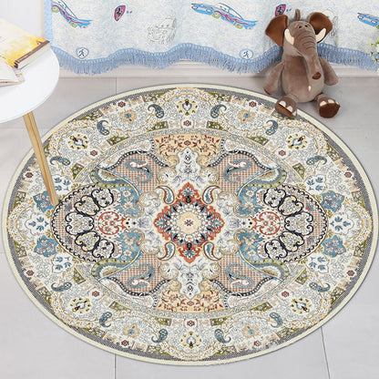 Skorter | Blue and white Moroccan rug Polyester floral Paisley rug non-slip backing rug machine washable for the living room