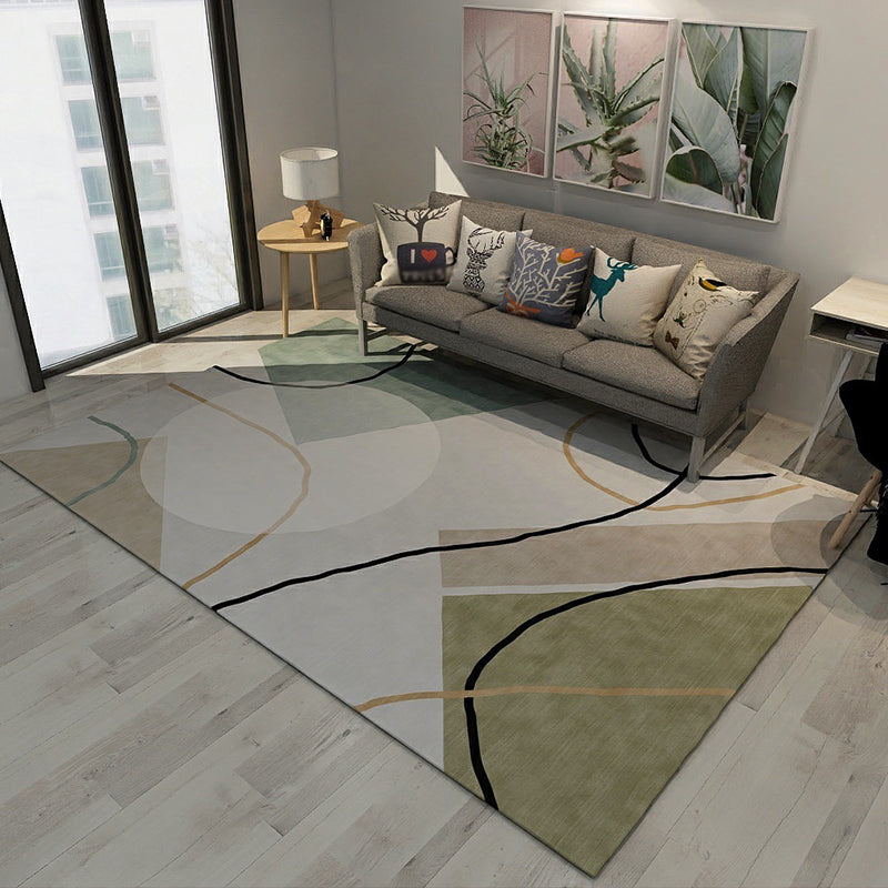 Skorter | Colorful Novelty Carpet Polyester Color Block Lines Pattern Carpet Washable Area Rug for Bedroom