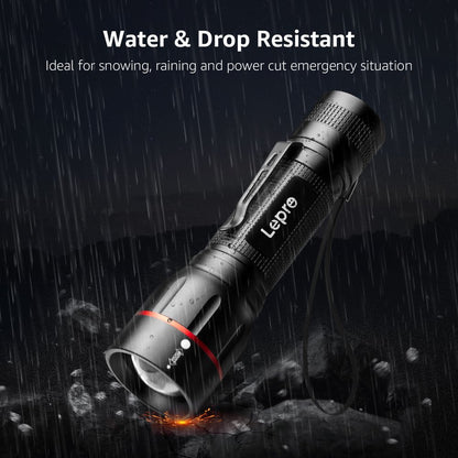 Skorter | 2-Pack LED Flashlights with Hook LE2050 Flashlight High Lumen Super Bright, 5 Light Settings, Zoomable Waterproof Lightweight Flashlights for Emergencies, Camping, Powered by AAA Battery,