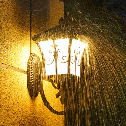 Skorter | Frosted Glass Curved Lantern Wall Light Traditional Terrace Small/Large Solar LED Wall Lamp in Black/Brass