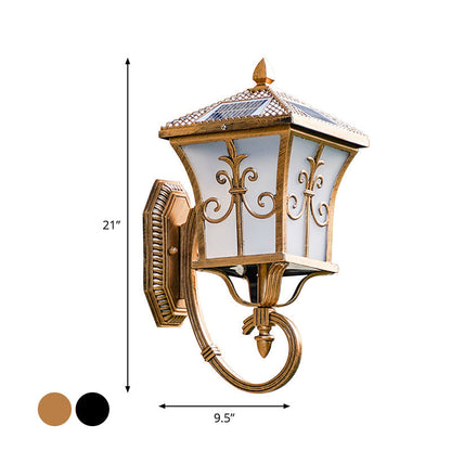 Skorter | Frosted Glass Curved Lantern Wall Light Traditional Terrace Small/Large Solar LED Wall Lamp in Black/Brass