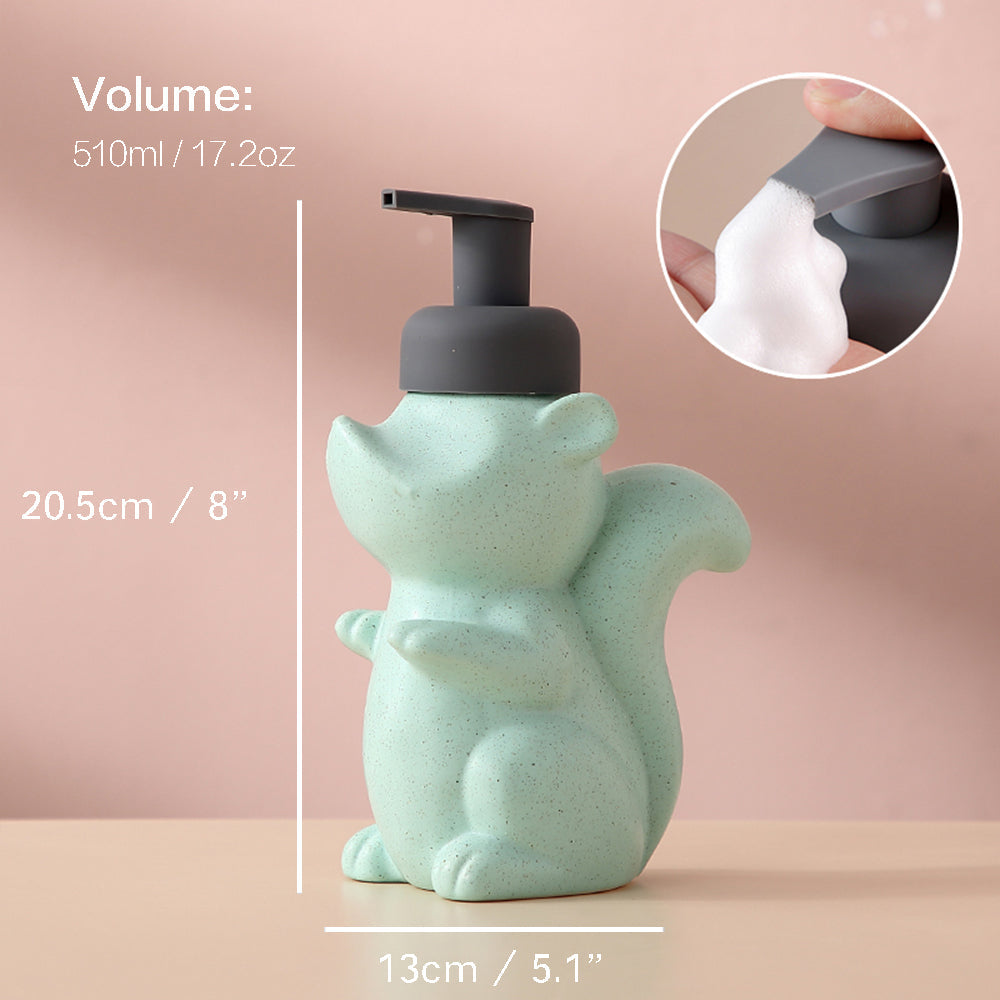 Skorter | Ceramic Soap Dispenser, Squirrel Foam Pump Bathroom Bottle, Animal Design, Refillable Reusable Lotion Pump for Bathroom Kitchen, 510ml/17.2oz