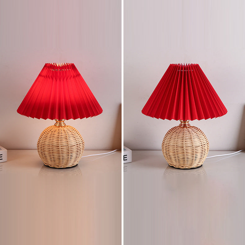 Skorter | RattaLume Nordic LED Table Lamp | Woven Rattan & Foldable Fabric Shade | Mood Light | Decor for the Bedroom