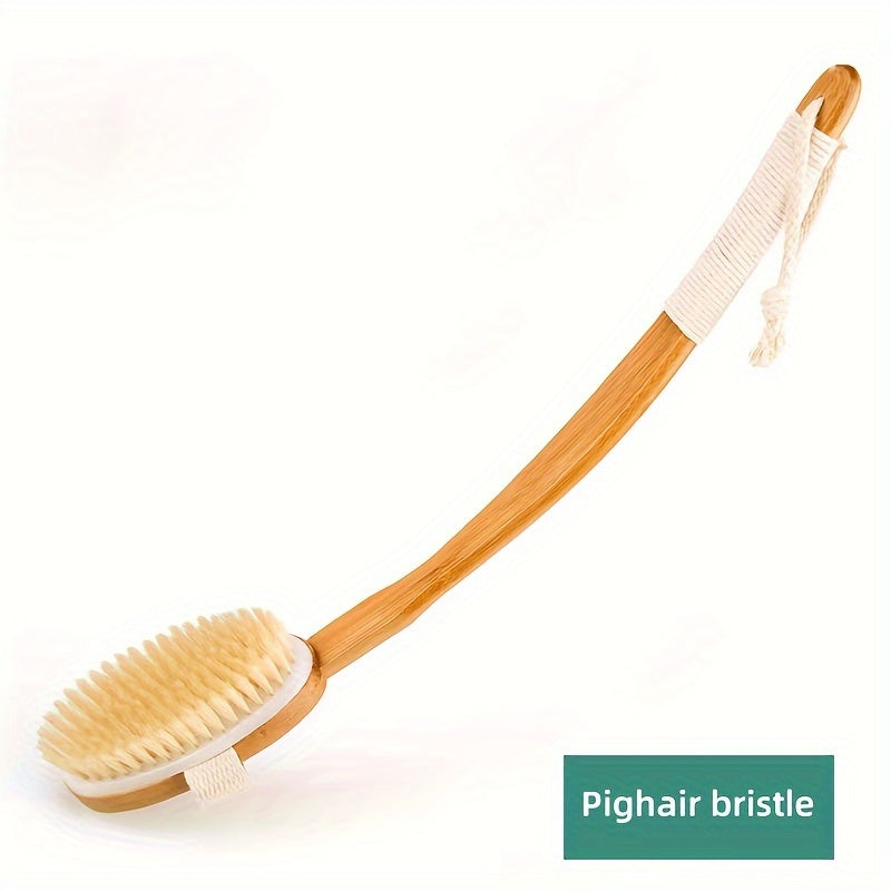 Skorter | Back Boar Bristles Cleaning Sponge for the Shower - Long Wooden Handle Bath Sponge Brush, Soft Natural Bristles for Back Cleaning