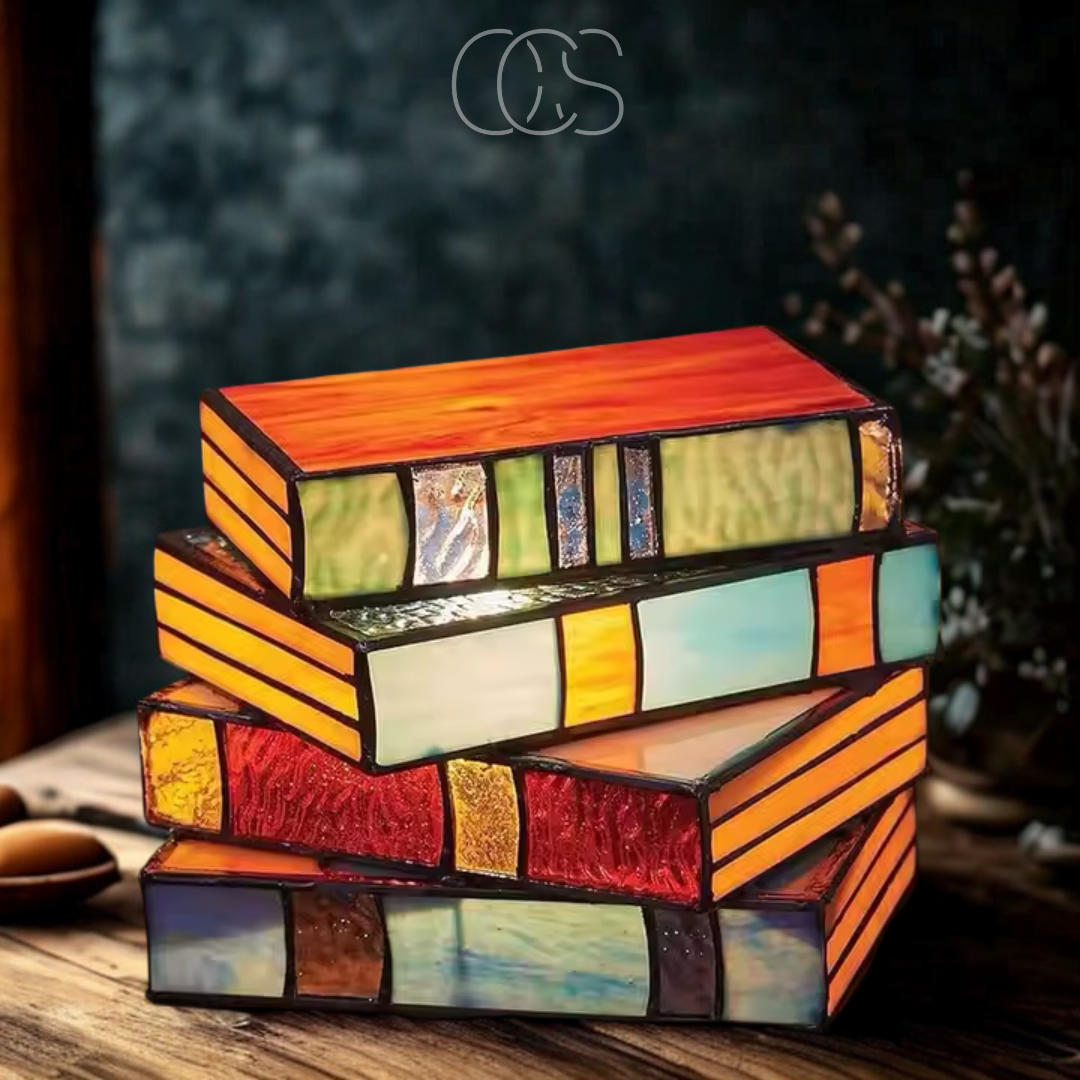 Skorter | Wireless Mosaic Book Lamp – Tiffany Style Decorative Table Light for Reading & Ambience