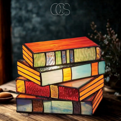 Skorter | Wireless Mosaic Book Lamp – Tiffany Style Decorative Table Light for Reading & Ambience