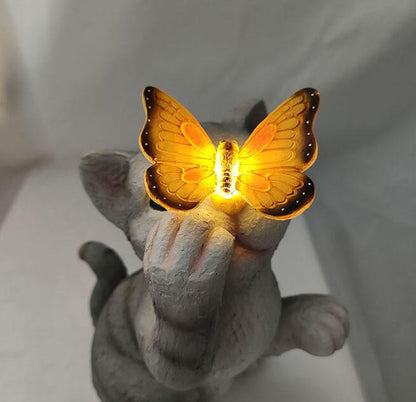 Skorter | SolarPurr Garden Light | LED Cat Figure with Butterfly | Solar Powered | Weatherproof | Outdoor Decoration