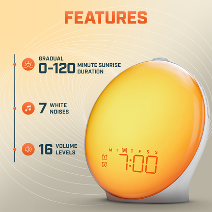 Skorter | Wake-Up Sun Lamp Alarm Clock | Gradual Sunrise Glow & Customizable Sounds for Gentle Mornings