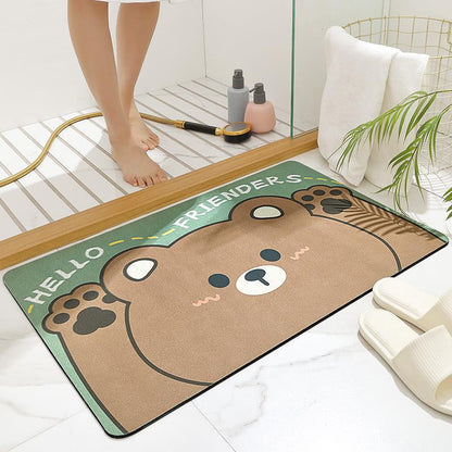 skorter | Cartoon Anti-Slip Bath Mat, Washable Quick Drying Antibacterial Foot Mat