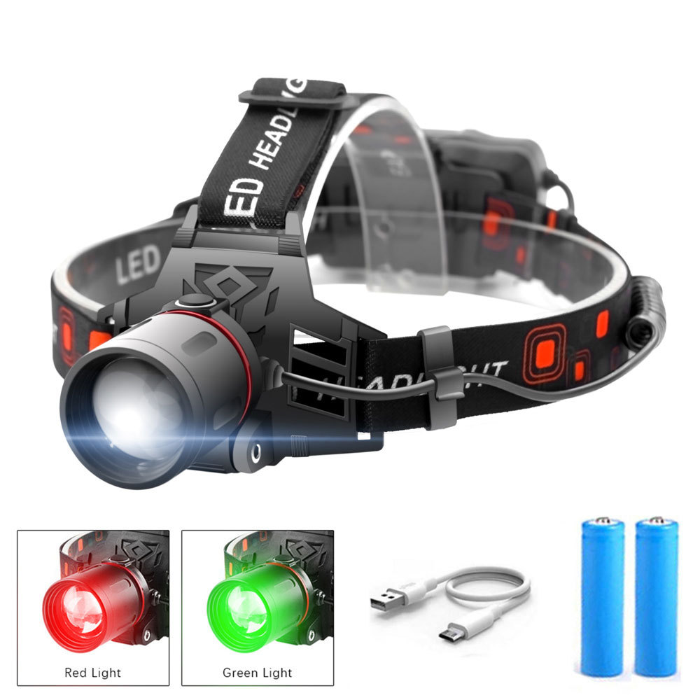 Skorter | Rechargeable LED Headlamp with White, Red, and Green Light – Powerful Headlamp with USB and Battery