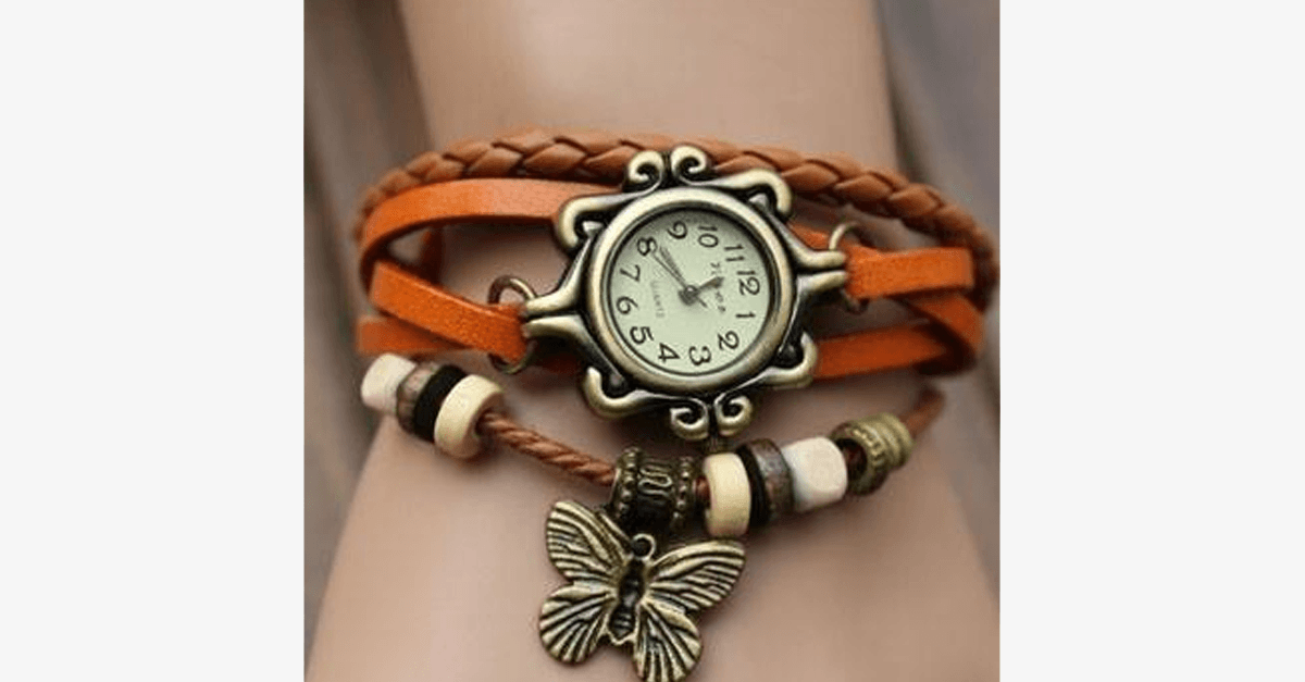 Skorter | Butterfly Wrap Watches - Multicolored Genuine Leather Snap Back Watch