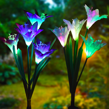 Skorter | Solar LED flower lights in lily shape – Color-changing garden lights with stake for outdoor areas