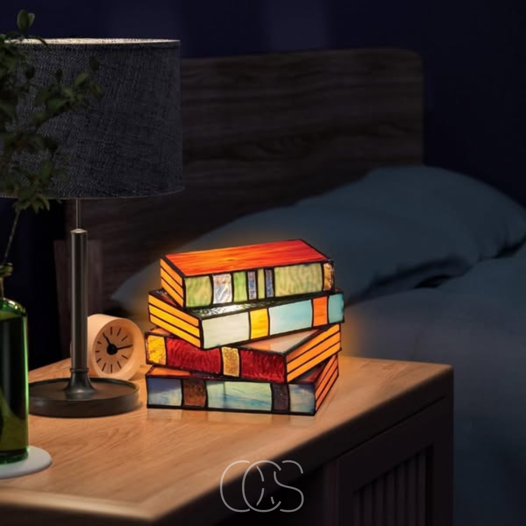 Skorter | Wireless Mosaic Book Lamp – Tiffany Style Decorative Table Light for Reading & Ambience