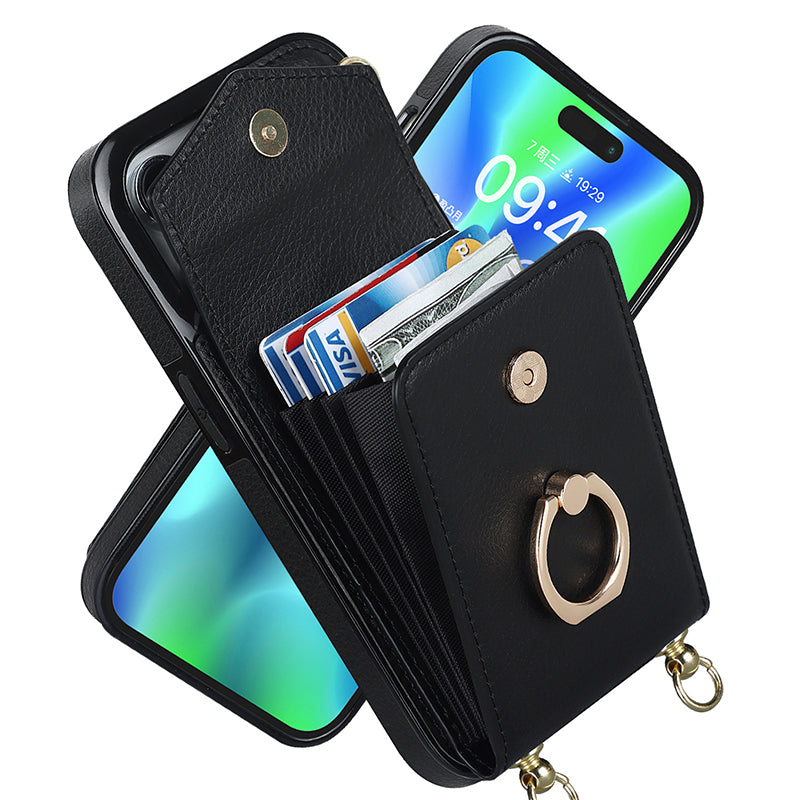 Skorter | Leather Wallet Case with Ring & Lanyard for iPhone