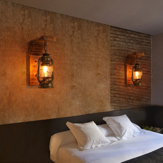Skorter | Austin Vintage Wall Lamp Lantern, Brown, Living Room, Metal Wood