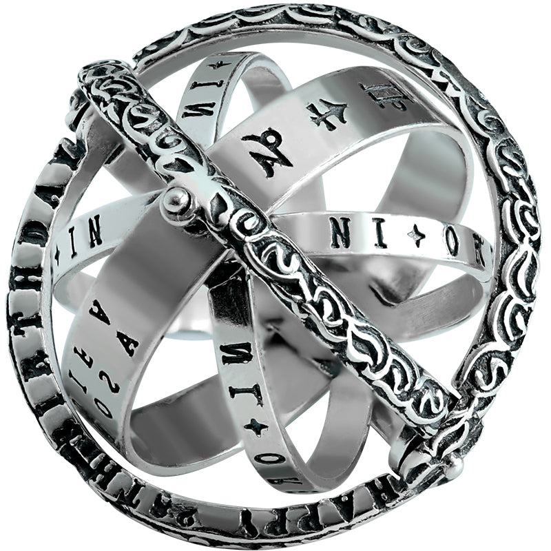 Skorter | Cool Retro Foldable Silver Ring with Universe Sphere, Made of 925 Silver, Creative Gift for Men and Women