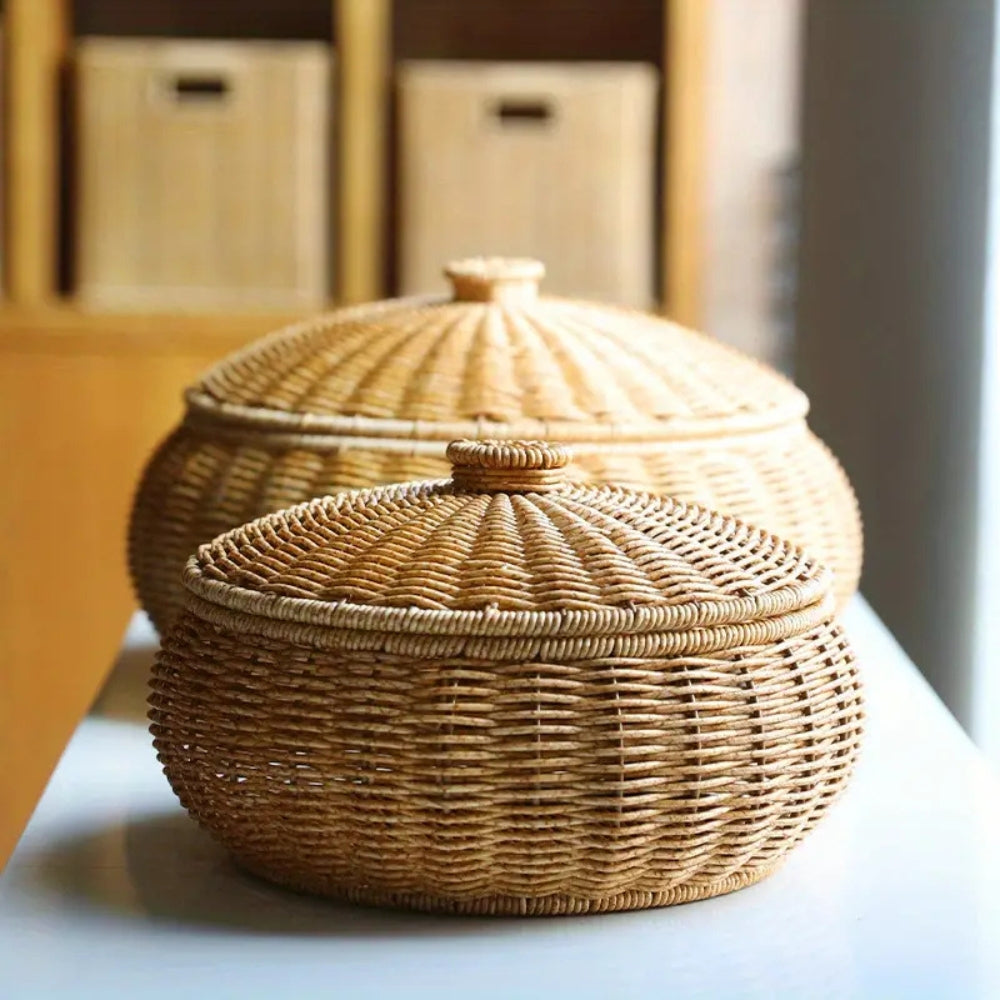 Skorter | Dome-Shaped Knitted Rattan Basket with Lid