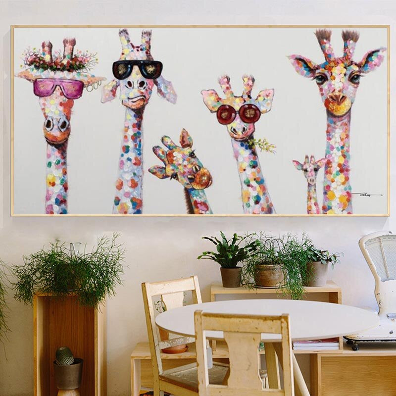 Skorter | Cartoon Giraffes - Canvas Wall Art Painting