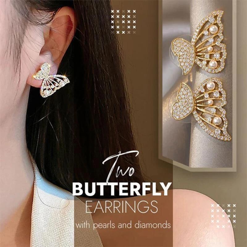 Skorter | Butterfly earrings with pearls and diamonds