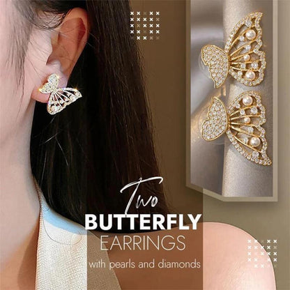 Skorter | Butterfly earrings with pearls and diamonds