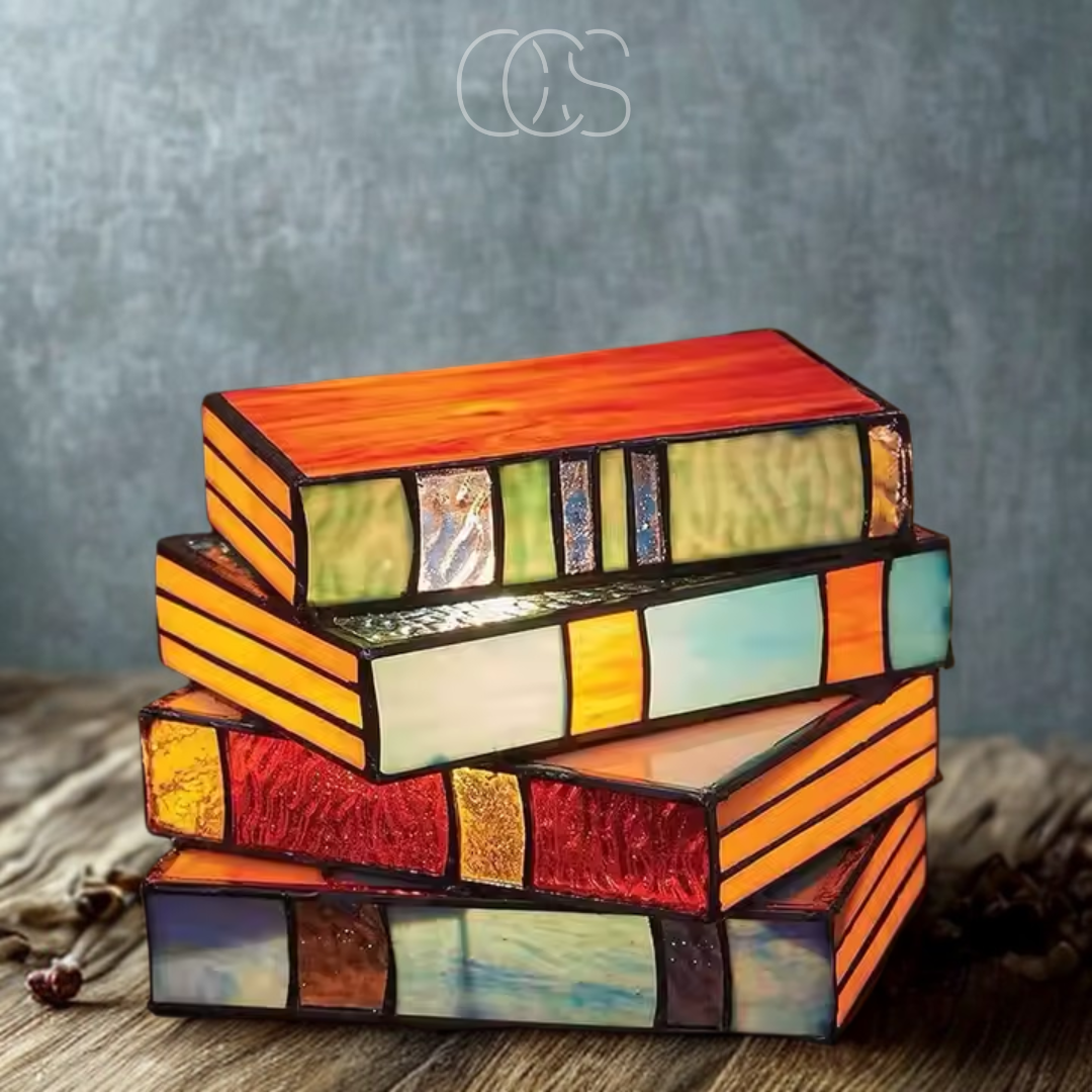 Skorter | Wireless Mosaic Book Lamp – Tiffany Style Decorative Table Light for Reading & Ambience