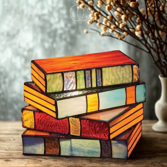Skorter | Wireless Mosaic Book Lamp – Tiffany Style Decorative Table Light for Reading & Ambience
