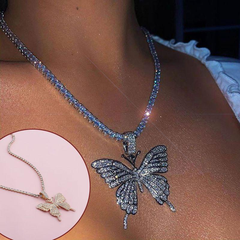 Skorter | Crystal Pave Butterfly Pendant Necklace