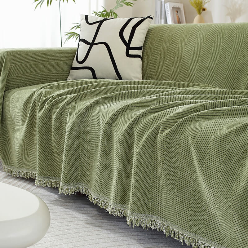 Skorter | Chenille Blanket Herringbone Tassel Couch Cover