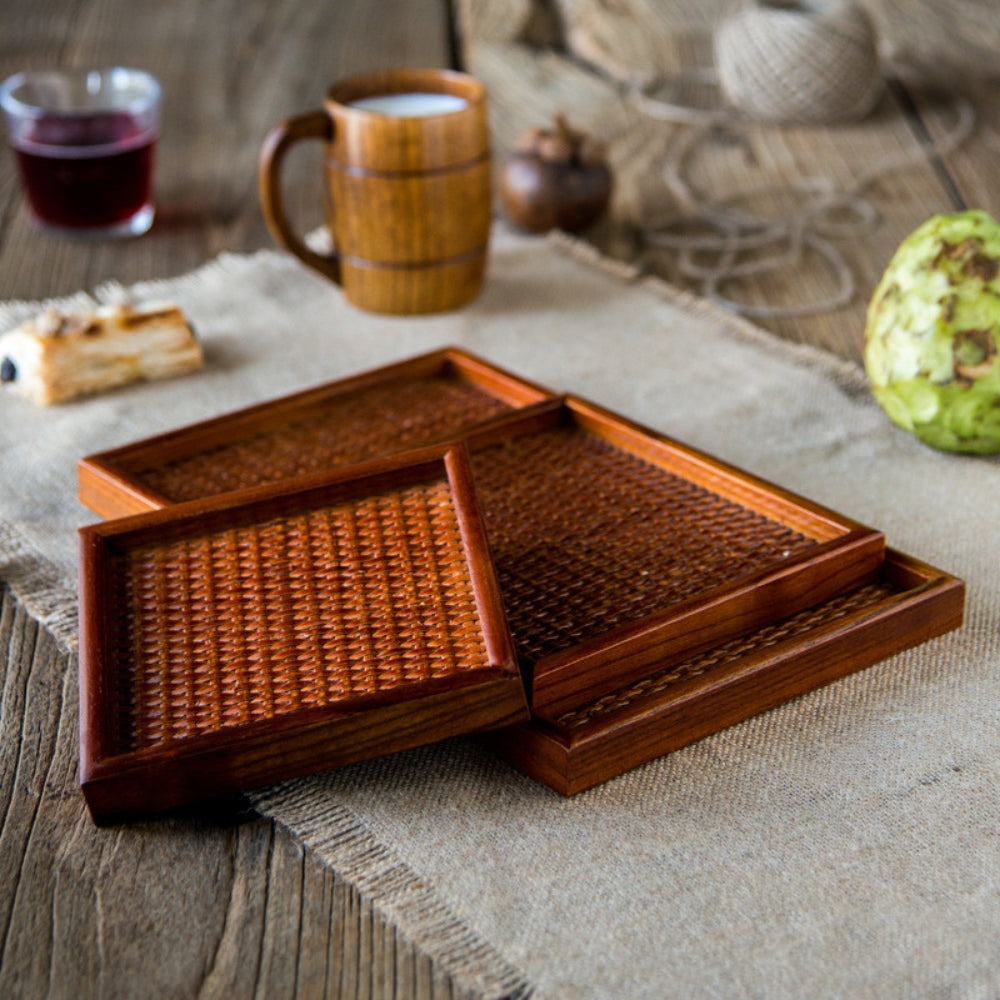 Skorter | Artisanal Rattan Wooden Tea Tray