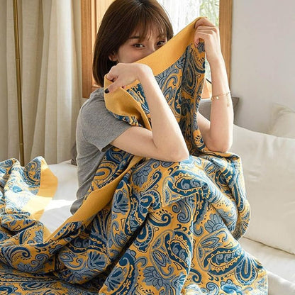 Skorter | Azure Golden Retro Cotton Blanket