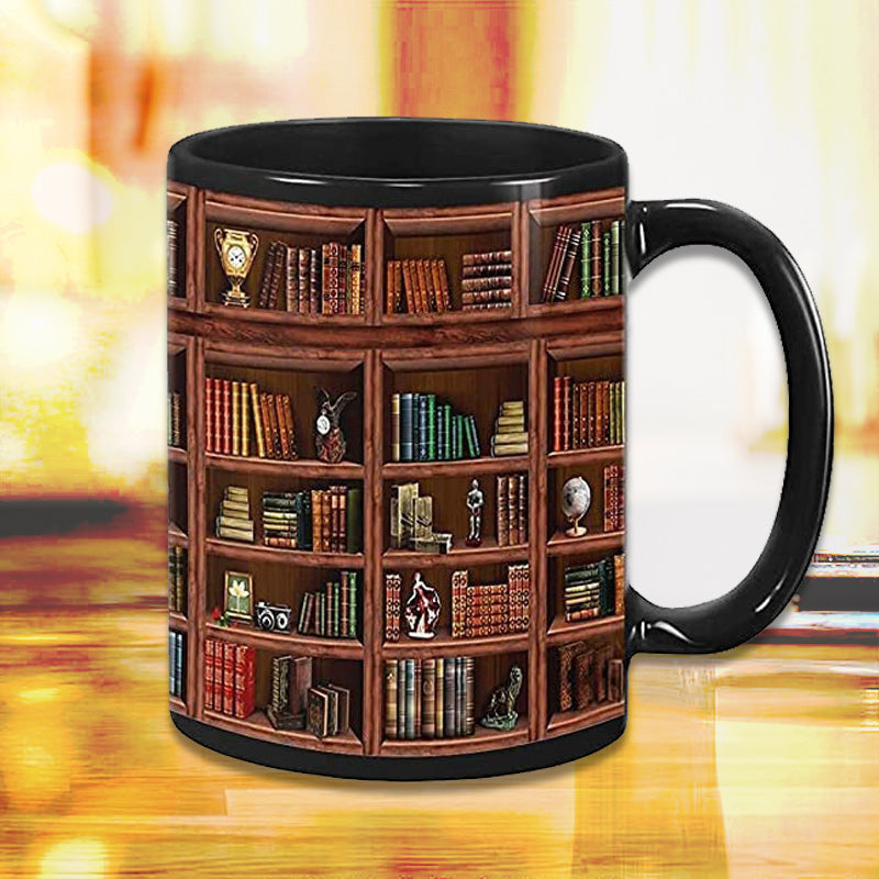 Skorter | Bookshelf Ceramic Coffee Mug - Gift for Cat Book Lovers