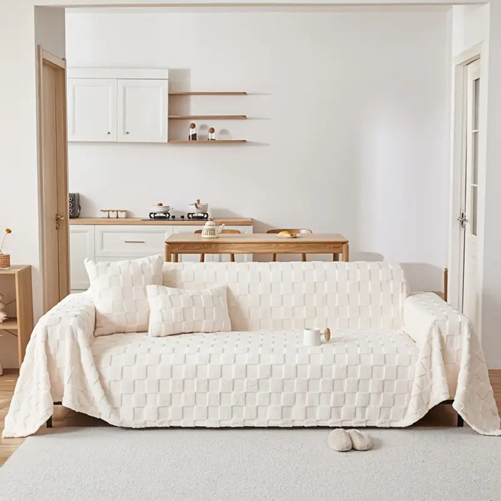 Skorter | Checkered Plush Velvet Sofa Cover