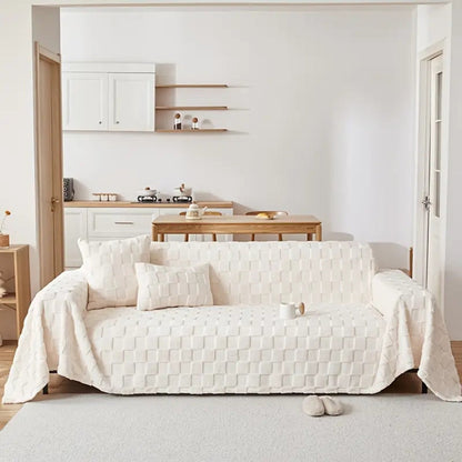 Skorter | Checkered Plush Velvet Sofa Cover