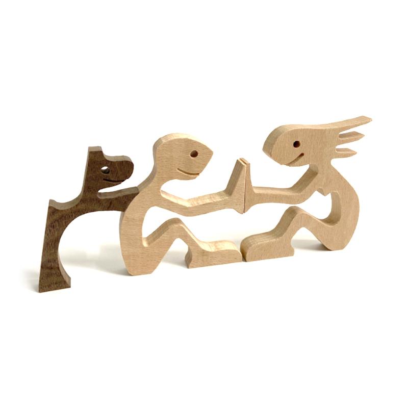 skorter | Animal Lover Gifts Wood Sculpture Family & Puppy Woodcraft Table Ornaments