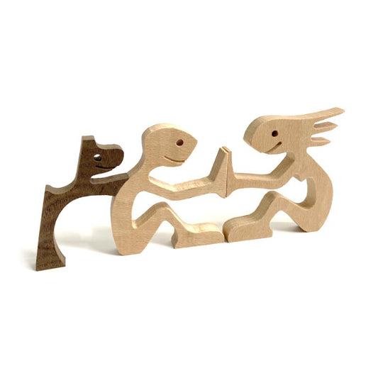 skorter | Animal Lover Gifts Wood Sculpture Family & Puppy Woodcraft Table Ornaments