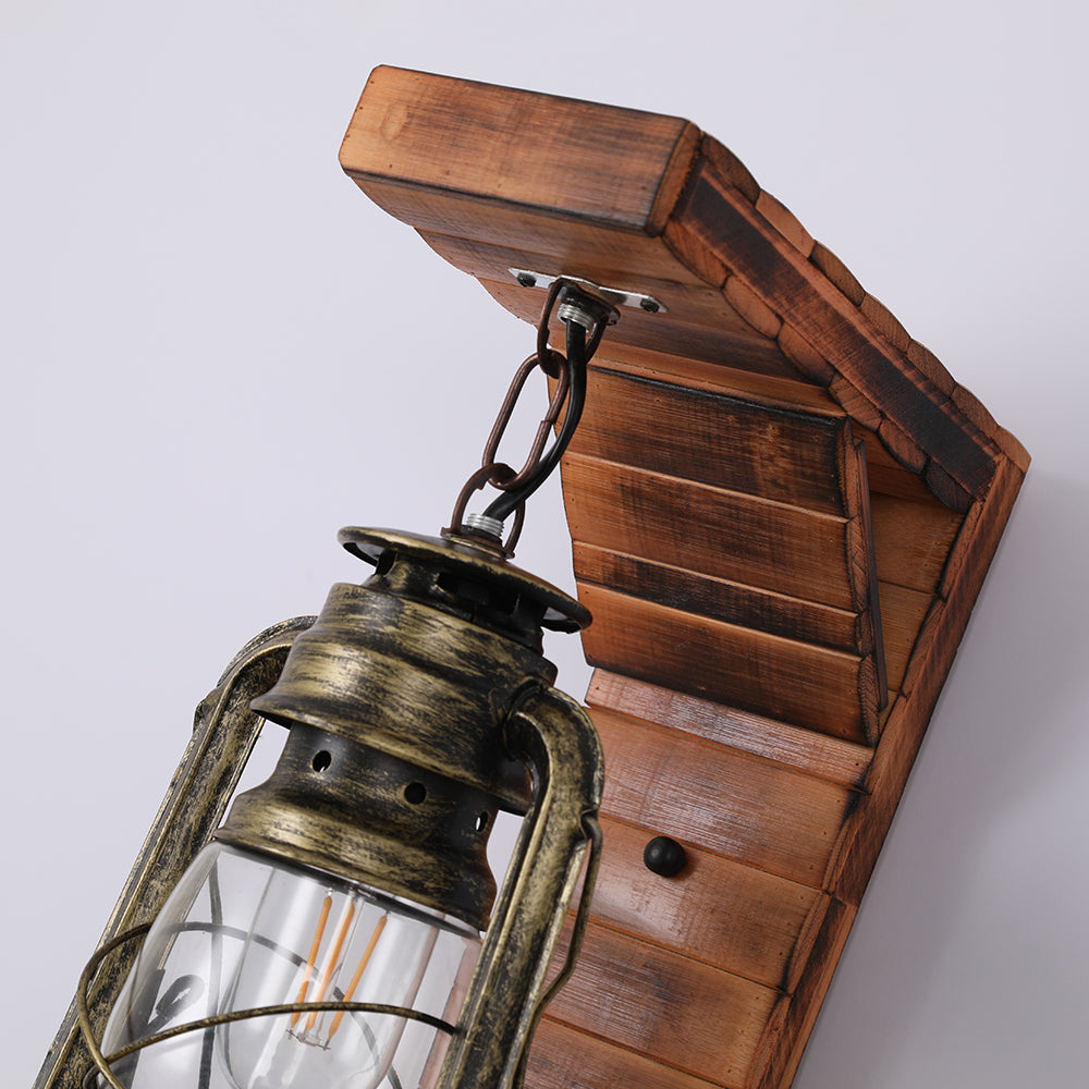 Skorter | Austin Vintage Wall Lamp Lantern, Brown, Living Room, Metal Wood