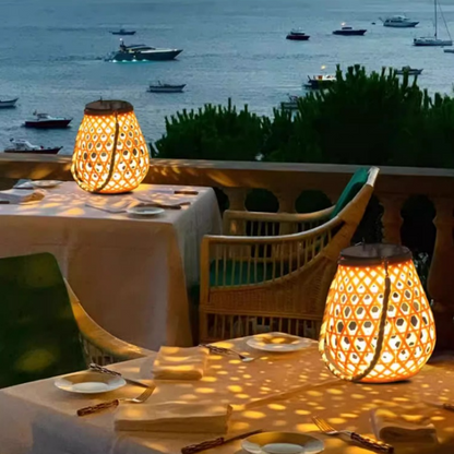 Skorter | Solar LED Rattan Lantern – Large Outdoor Lighting in Oval Design for Garden and Terrace