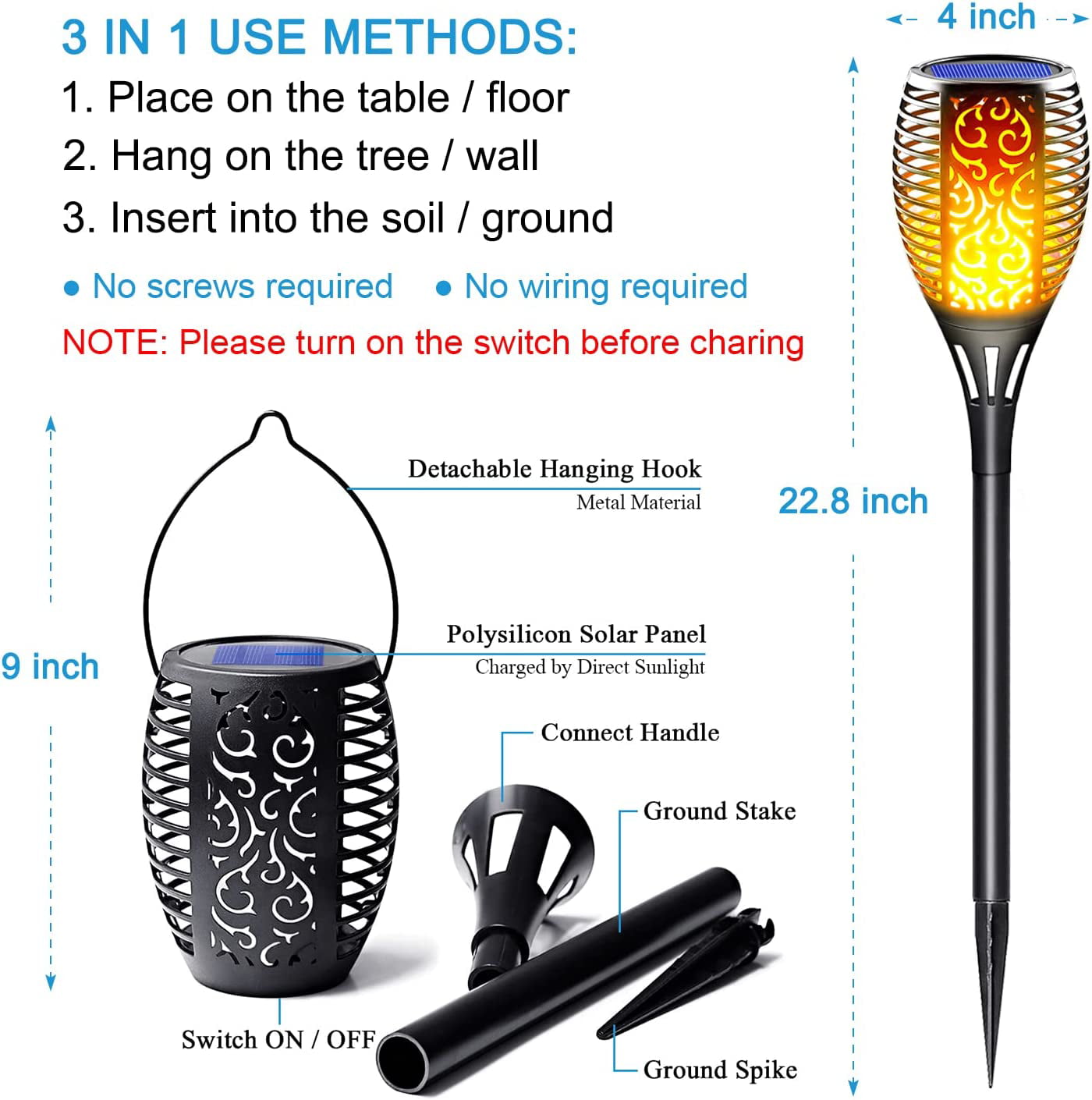 Skørter | 4 Pack Solar Outdoor LED Lights with Flaming Hat, Waterproof Solar Garden Lights for Pathway Landscaping Patio Decor