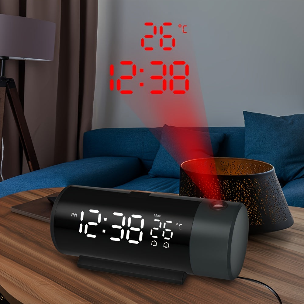 Skorter | ProjectElite - Modern Black Projector Alarm Clock with Dual Time and Temperature Display