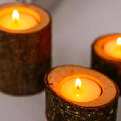 Skorter | 3-piece set rustic bark candle holders – wooden table decoration for Christmas and holidays