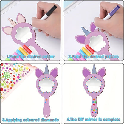 Skorter | 12 Pieces Unicorn DIY Wood Mirror - Hand-Painted Graffiti, Wall Decor without Battery