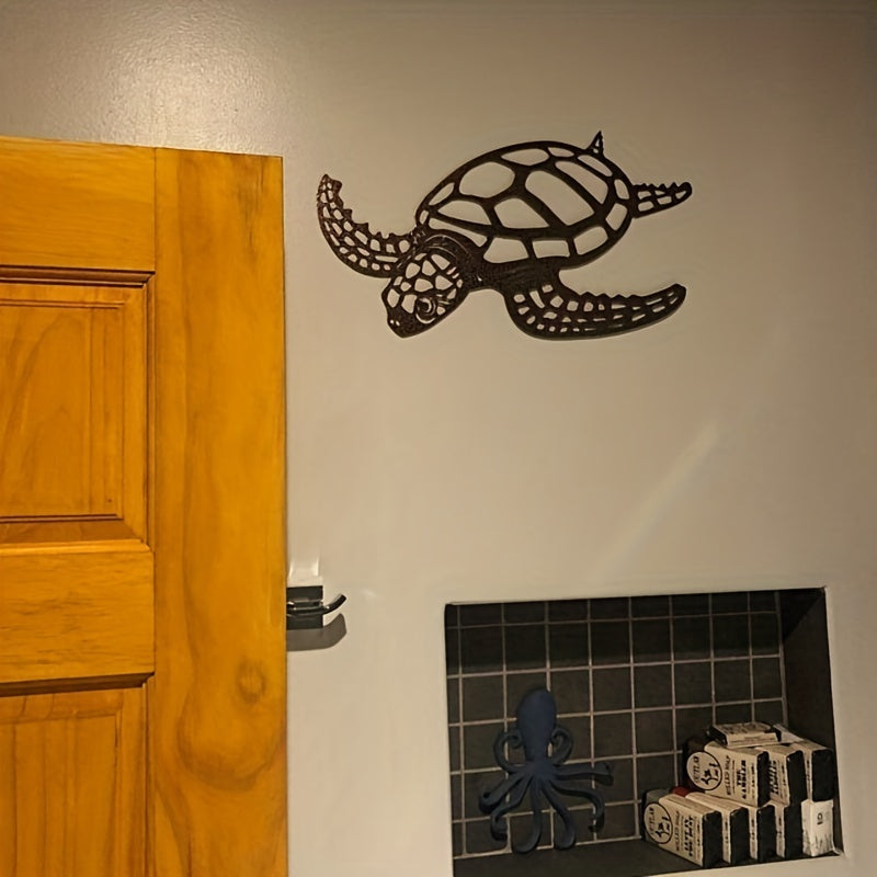 Skorter | 1 pcs Metallic Sea Turtle Wall Art - Handmade Coastal Charm for Indoor Living Room Decor - Nautical Beach Theme Artistic Accent