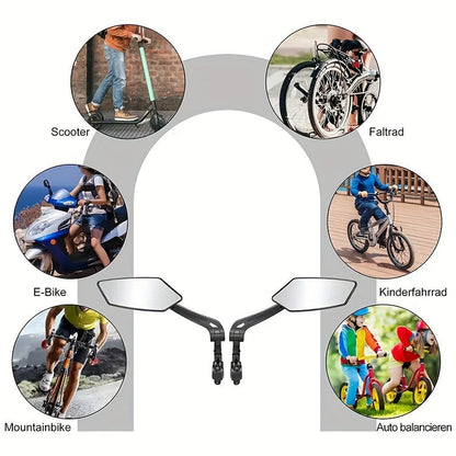 Skorter | 2-Pack 360° Rotatable Bike Mirrors – Universal Fit, Wide View, Durable ABS Construction, Flat Lens